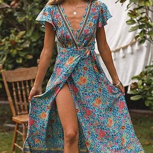 BNWT!! Multi-Colored Floral Maxi Wrap Dress